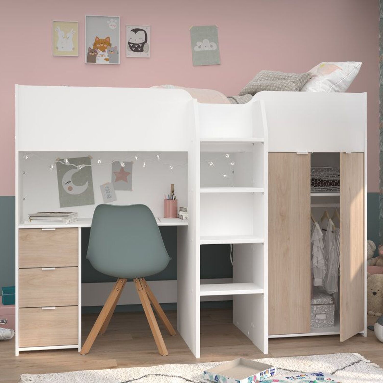 Tom Junior Highsleeper - Cool White And Oak Affect