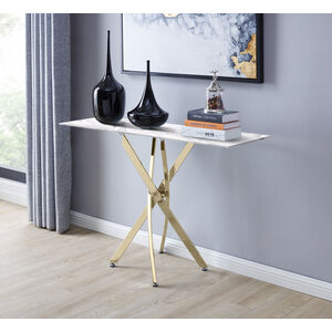 Leonardo Console Table White Glass Marble Effect Top Gold Legs