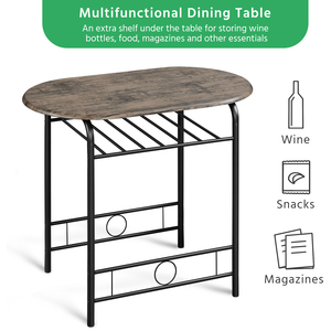Set of 3 Round Dining Table Set with Storage Rack