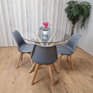 Clear Glass Dining Table With 4 Padded Chairs Set
