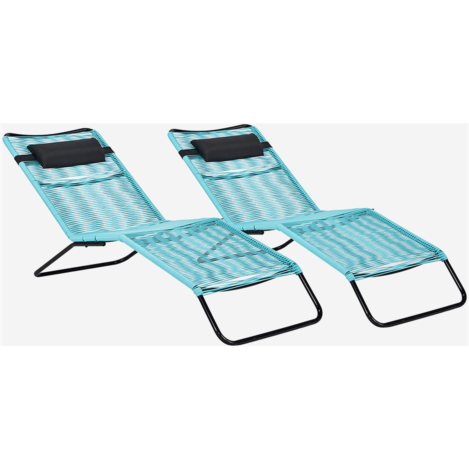 Set Of 2 Rio Pu Rattan Sun Loungers - Blue