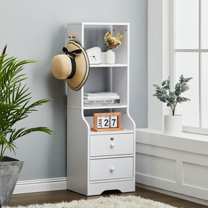 Narrow Bedside Table with Compartments and Drawers