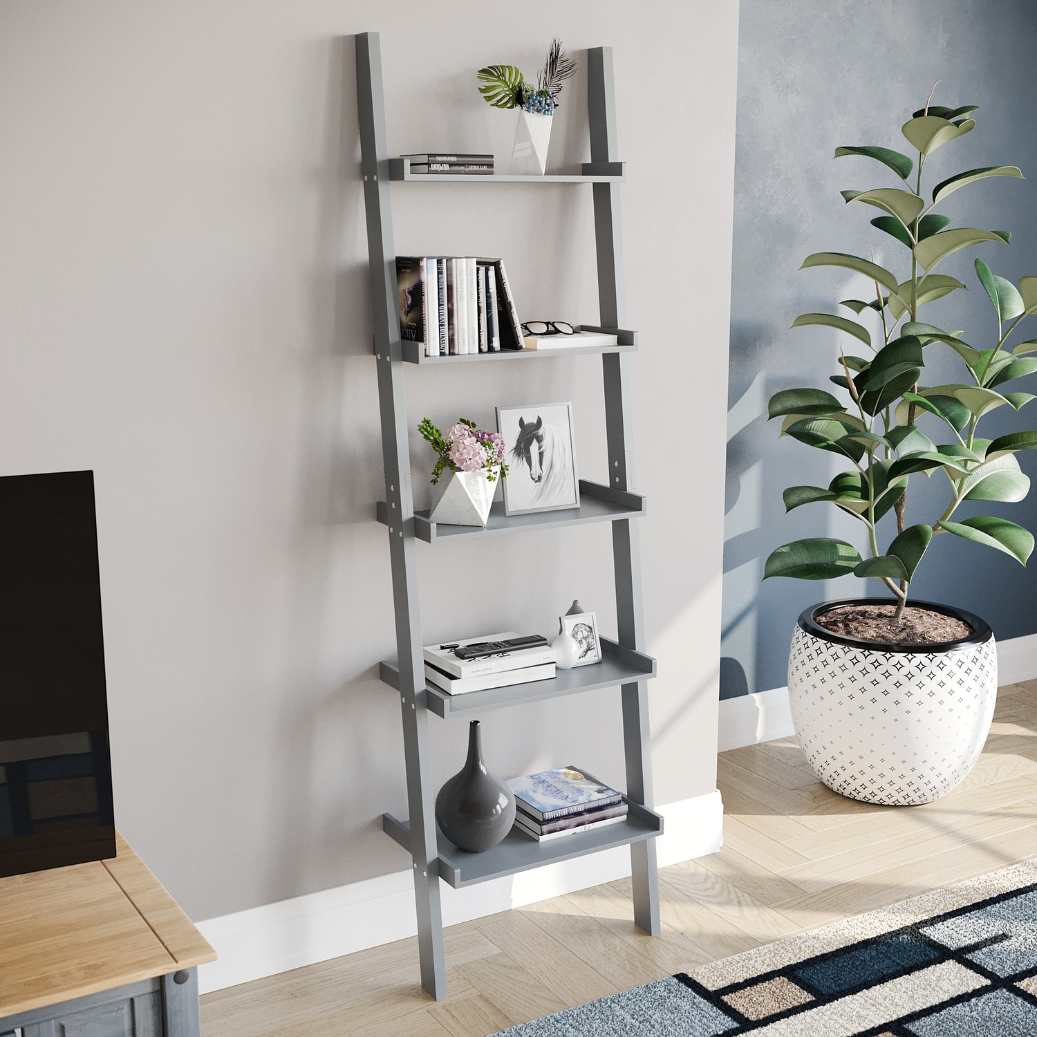York 5 Tier Ladder Bookcase - Grey