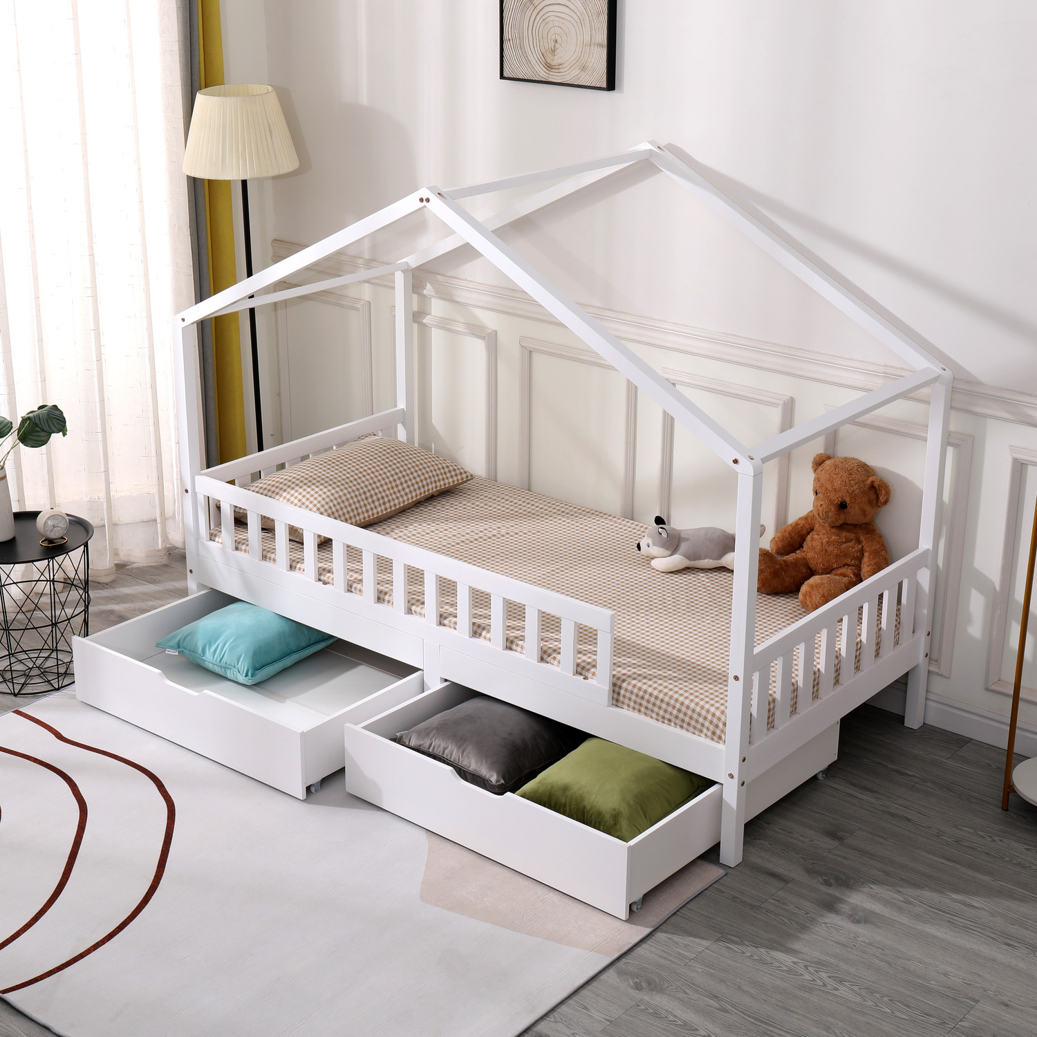 HMD Solid Wood Children Bed Frame with 2 Storage Drawers