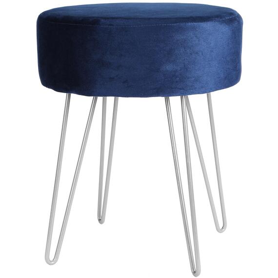 1x Round Velvet Footstool - Silver Hairpin Legs