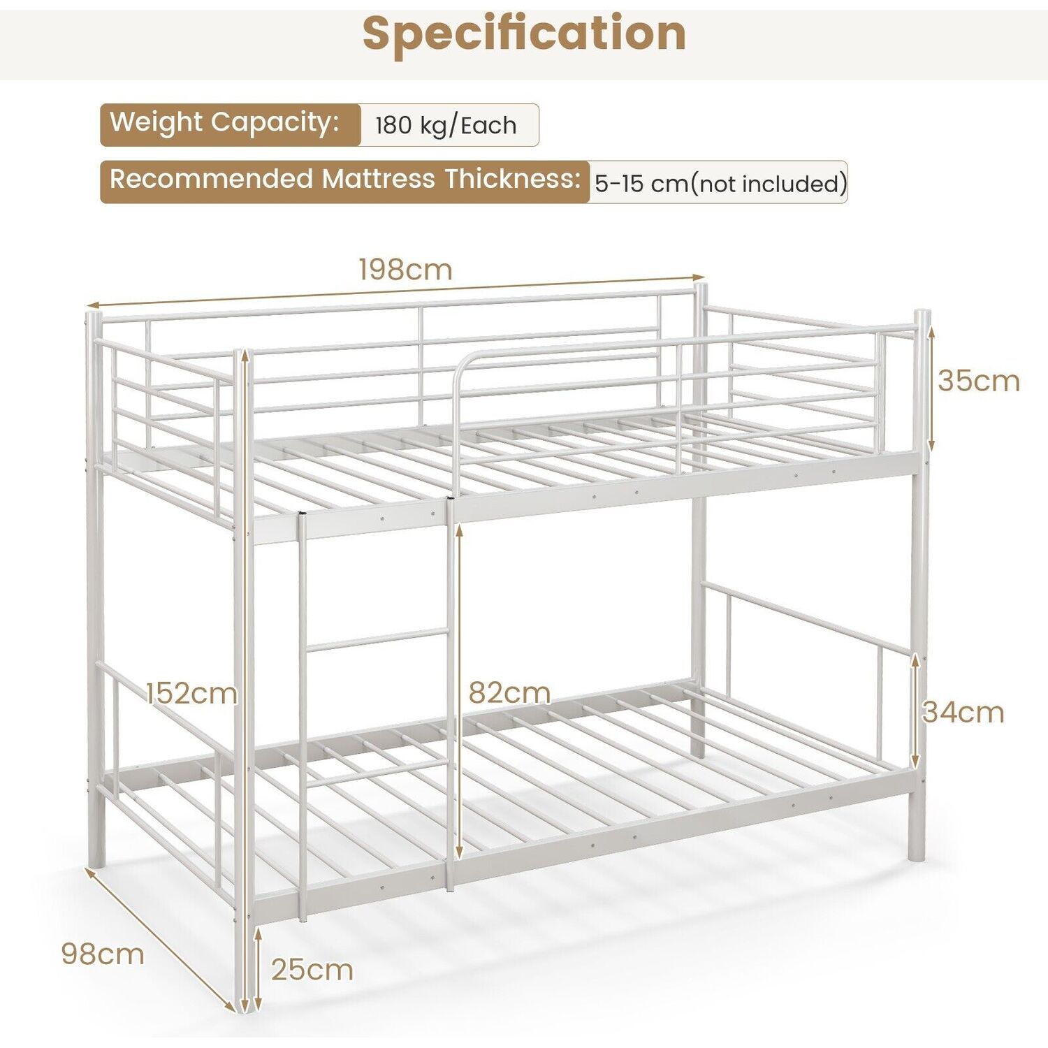 Single Bunk Bed Metal Twin Sleeper Bed - White