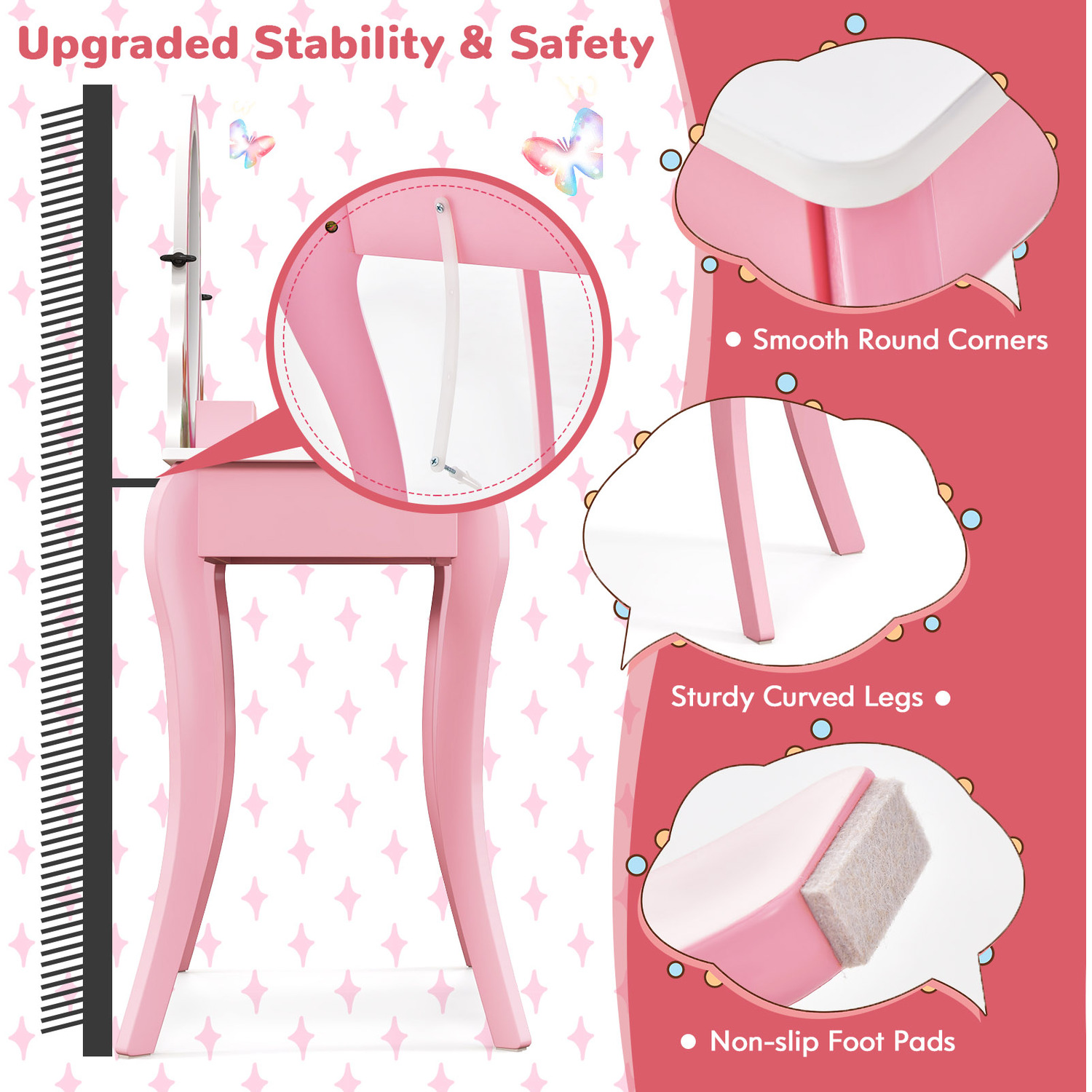 Kids Vanity Table Stool Set - White