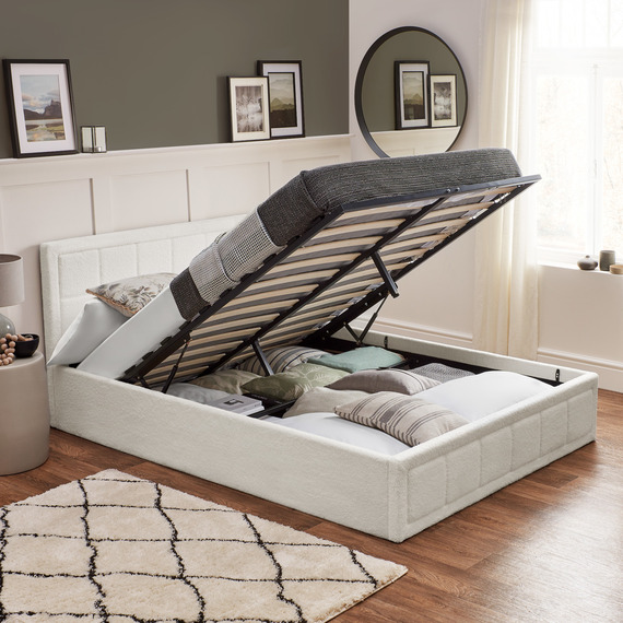 Boucle Ottoman Bed Frame with Storage