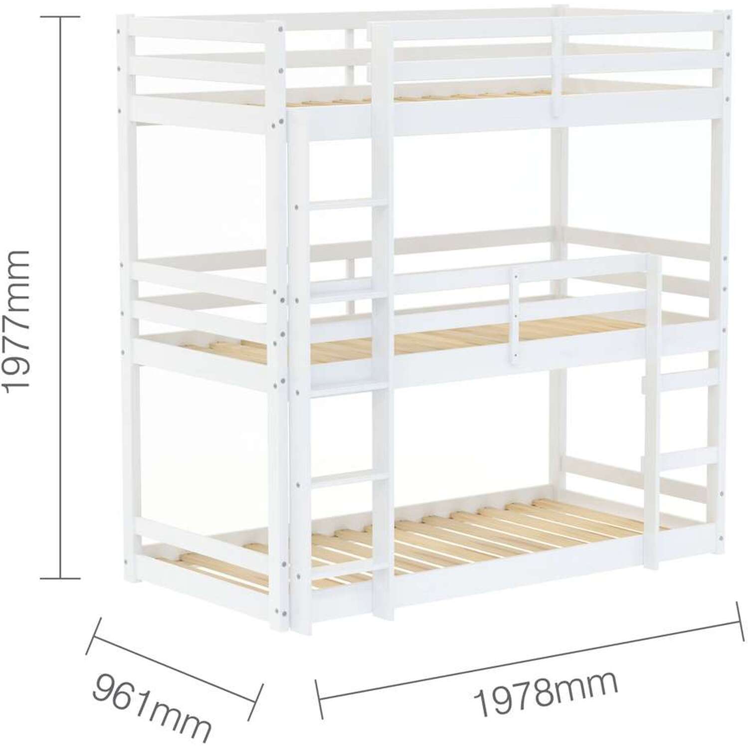 Triple Bunk Bed Frame High Sleeper Birlea Tressa - Grey