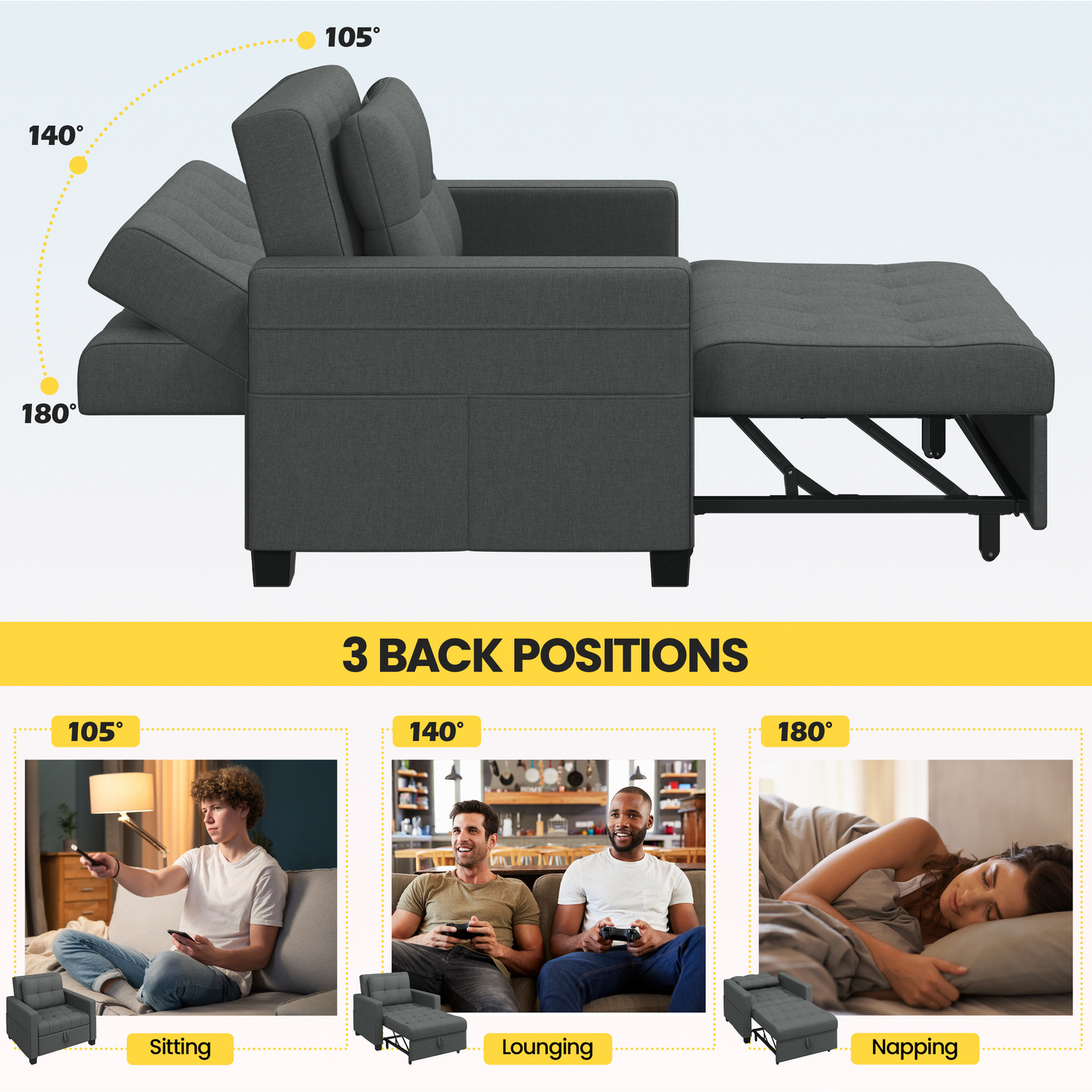 Yaheetech Convertible Sofa Chair Sleeper Chair - Dark Grey