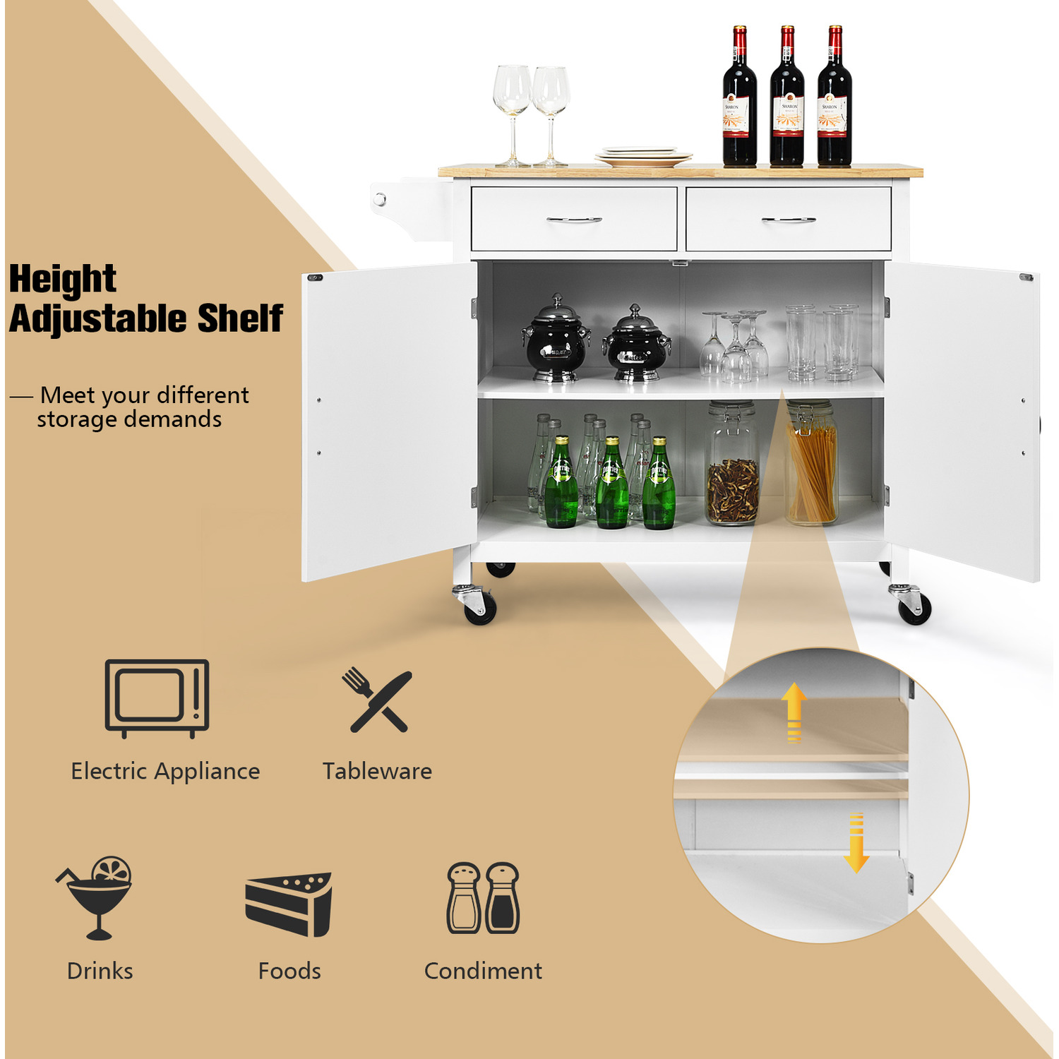 Rolling Kitchen Island Kitchen Cart - White