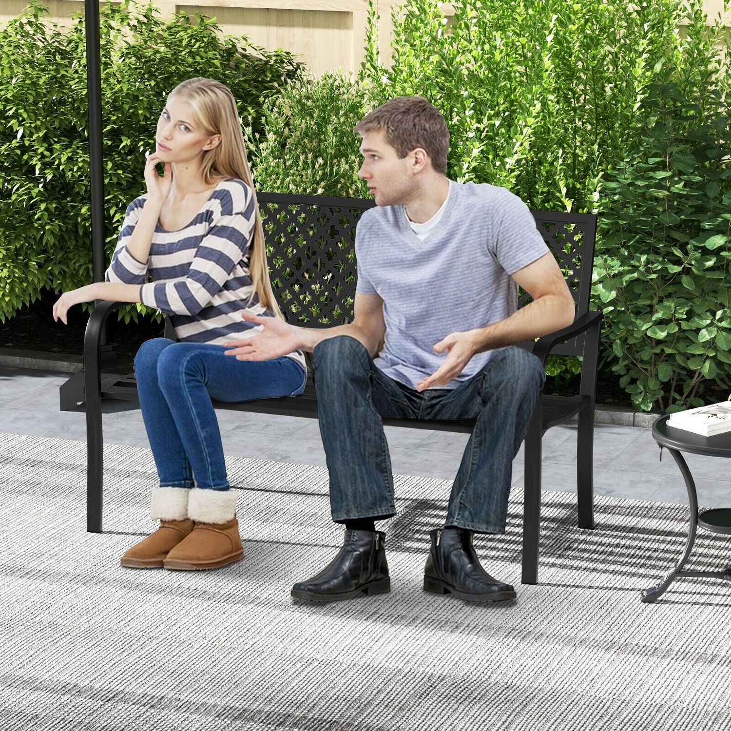 Garden Bench Loveseat Park Bench - Black