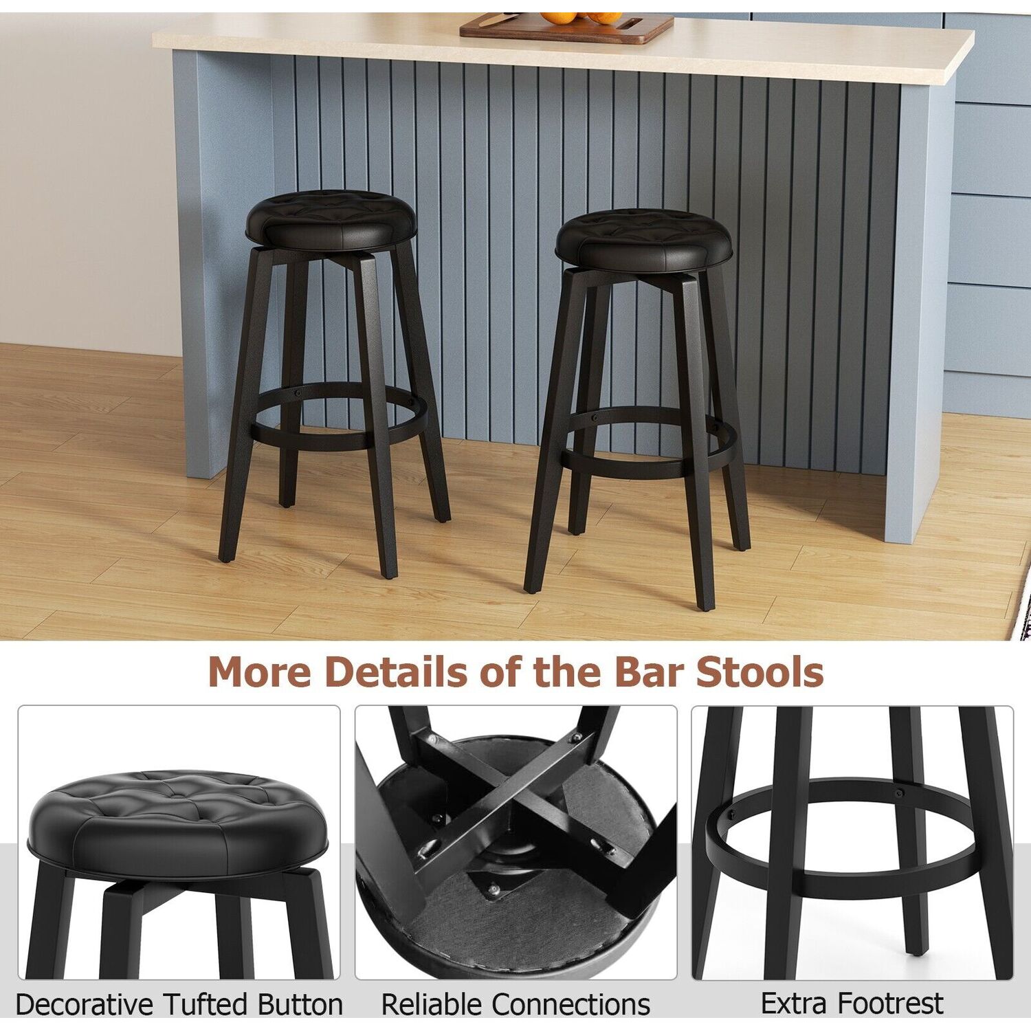 Counter Height Stools Swivel Bar Stool Set Of 2 - Black