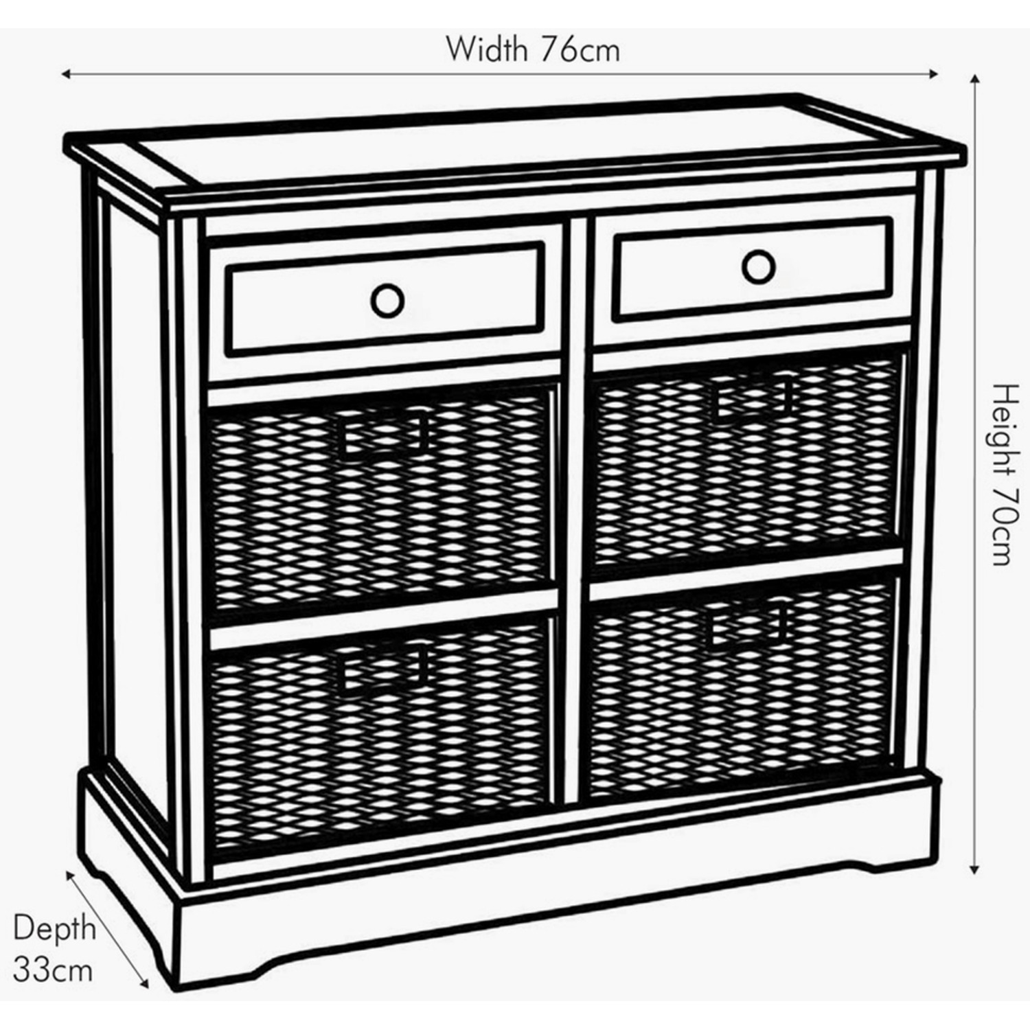 Wooden 2 Drawer 4 Basket Unit - Grey