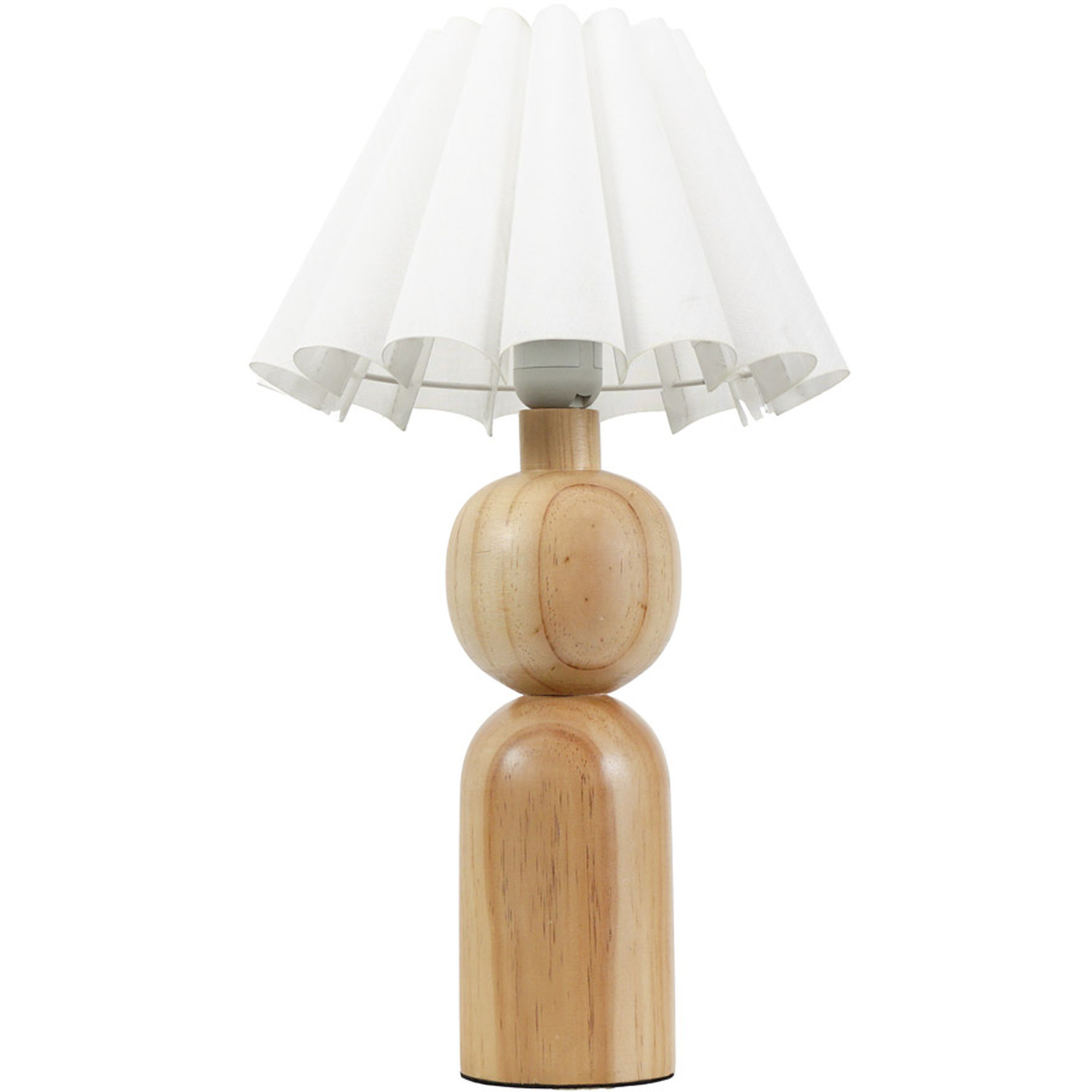 Azalea Rustic Wooden Table Lamp with Fabric Scallop Tapered Shade - White / Bulb Included