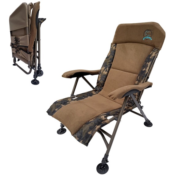 CARPZILLA Recliner Folding Camping Fishing Chair 4CM Cushion 150KG Capacity Camo