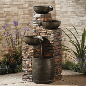 Brickwork Pouring Bowls Water Feature with LED Lighting
