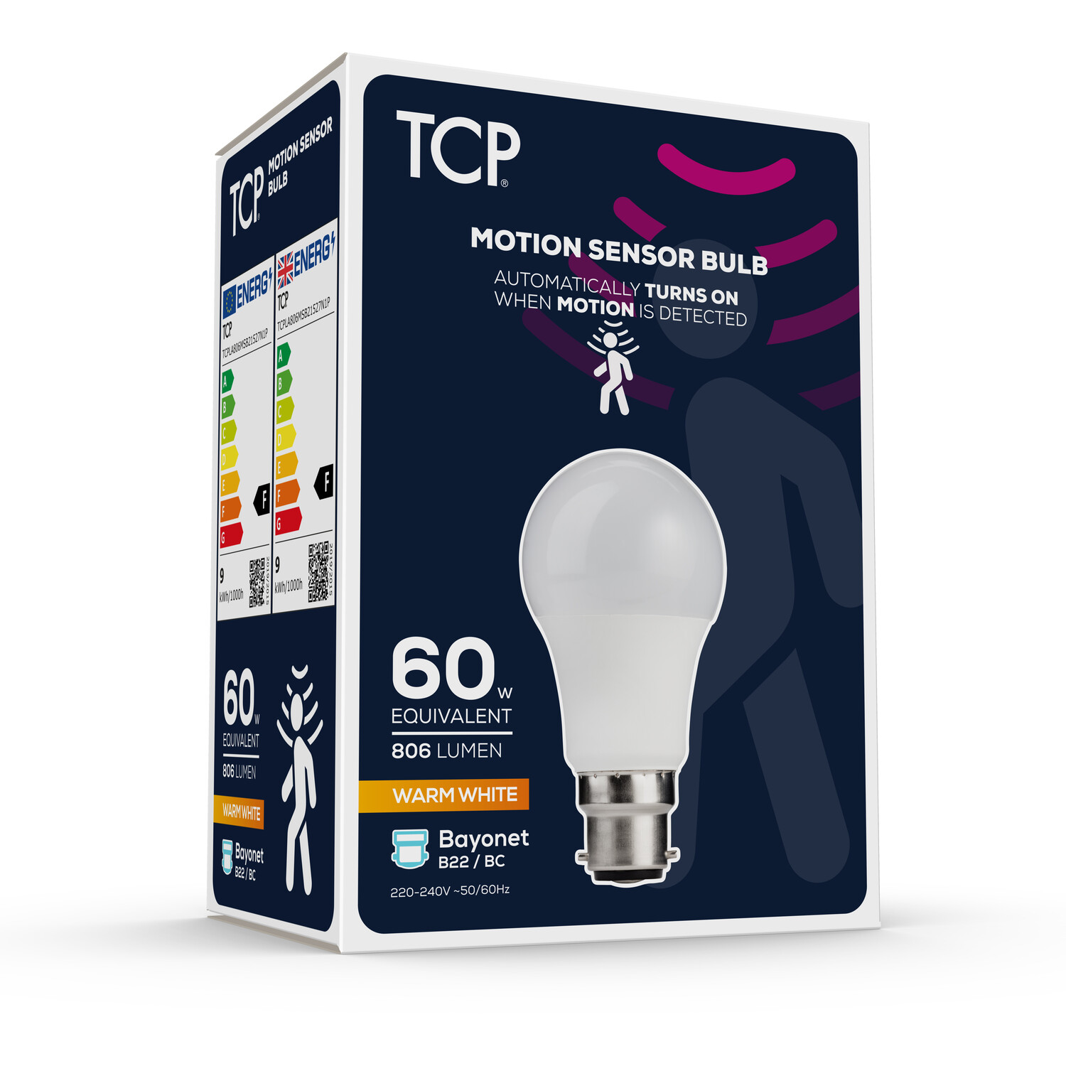 Tpc Motion Sensor 806lm B22 Bulb - Warm White