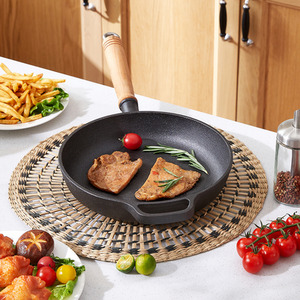 Round Cast Iron Skillet with Removable Wooden Handle