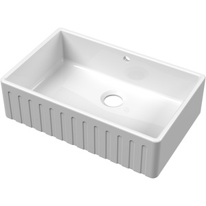 White Fireclay Kitchen 1 Bowl Fluted Front Butler Sink with Overflow