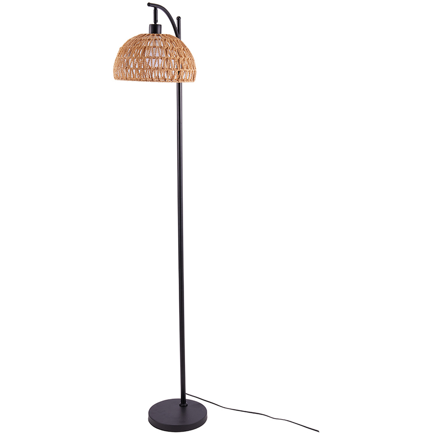 Image of Rattan Lampshade Floor Lamp - Black+Brown