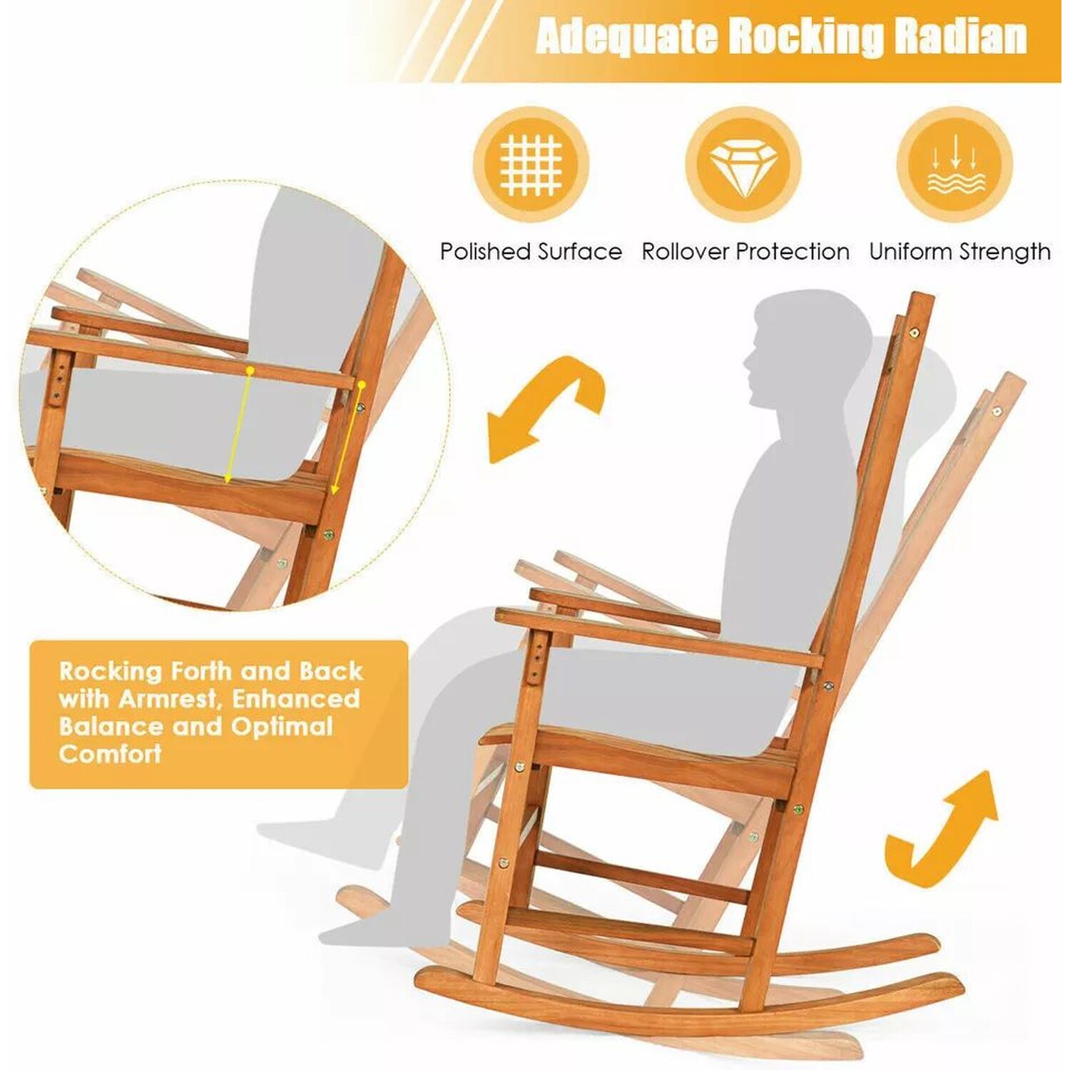 Wooden Rocking Chair Bistro Set With Table - Natural
