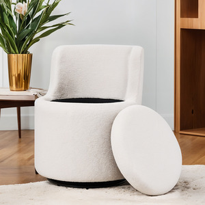 Upholstered Sherpa Swivel Chair with Storage