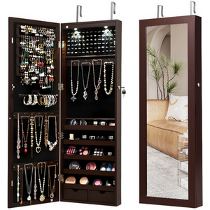 Lockable Jewelry Cabinet with Full Length Mirror