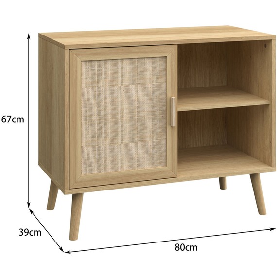 Astbury 1 Door and Open Shelving Sideboard Cabinet Rattan Detail Storage Unit 
