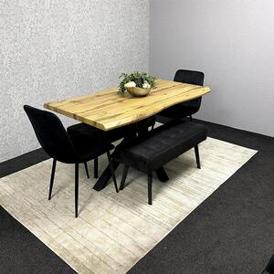 Dining Set with Grey Velvet Chairs and Sturdy Wooden Benches