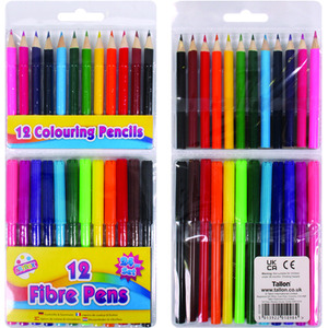 12 Coloured Fibre Pens and 12 Coloured Pencils