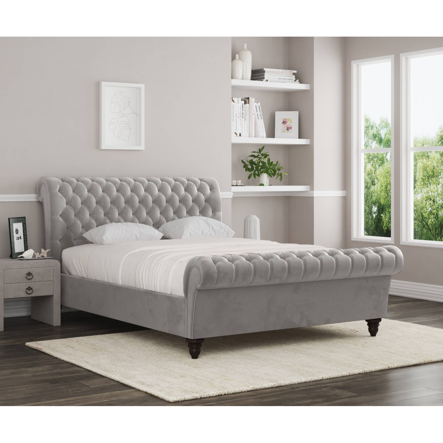 Lucia Electric Adjustable Upholstered Sleigh Bed Frame - Silver Double