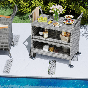 3 Tier Rattan Patio Rolling Bar Cart
