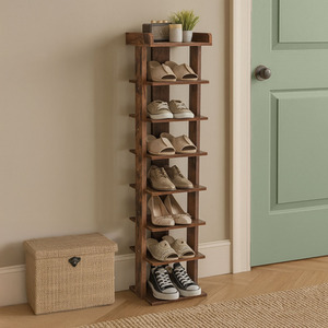 Neo 7 Tier Wooden Shoe Rack Slim Narrow Storage Cabinet Space-Saving Entryway Be