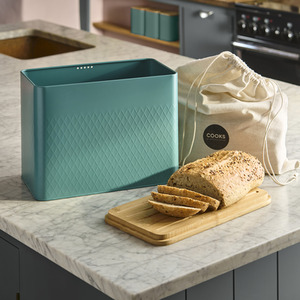 Diamond Pattern Bread Bin with Linen Bag  Bamboo Cutting Board Lid