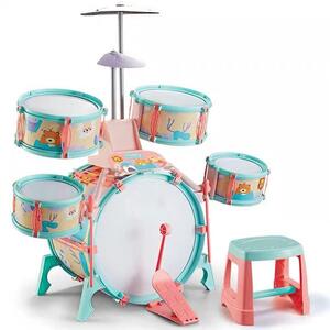 Kids Jazz Drum Kit with Light Music Note Cards and Stool