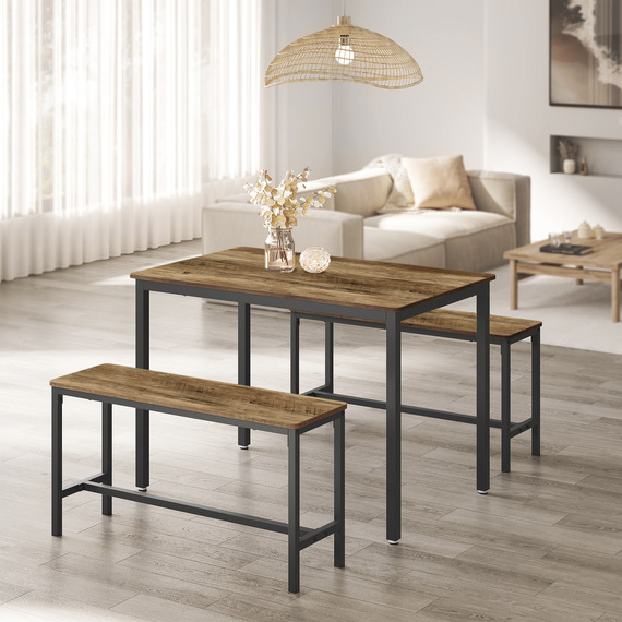 VASAGLE Dining Table with 2 Benches, Kitchen Table Set