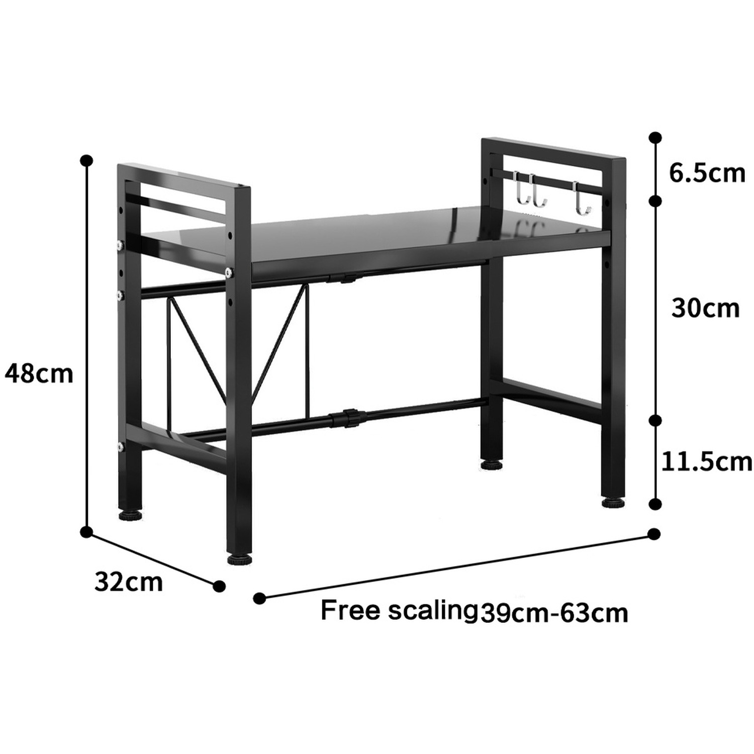 Expandable Microwave Rack - Black 48cm