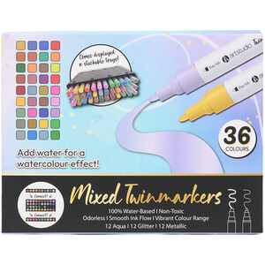 Pack of 36 Mixed Twin Markers in Tray