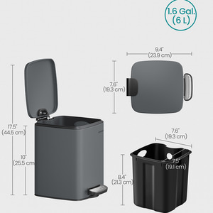 Kitchen Bin,1.6-Gallon (6 L) Trash Bin,Steel Pedal Bin,Grey