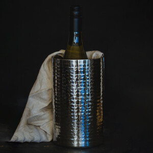 BarCraft Double Walled Hammered Stainless Steel Wine Cooler, Gift Tagged