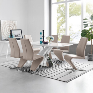 Atlanta Modern High Gloss White Dining Table And 6 Willow Chairs Set