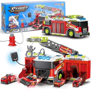 2-in-1 Transformable Fire Truck Toy Fire Engine Rescue Vehicle Playset