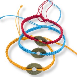 Handmade Friendship Bracelets with Lucky Feng Shui Coin (Assorted)