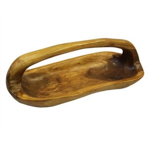 Hand Carved Teak Root Bowl with Handle Unique Natural Art