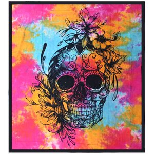 Double Cotton Bedspread  Wall Hanging - Day of the Dead Skull Art