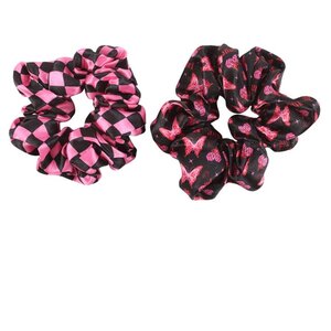 Set of 2 Rebel Butterfly Checkerboard Hair Scrunchies Edgy Hair Accessories
