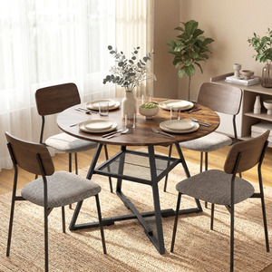HOMCOM Round Dining Table for 4, 100 cm Kitchen, Rustic Brown