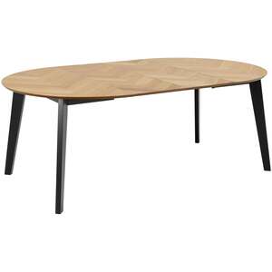Hedehusene Round Extendable Dining Table, Natural Oak-Effect Top, Black Steel Legs