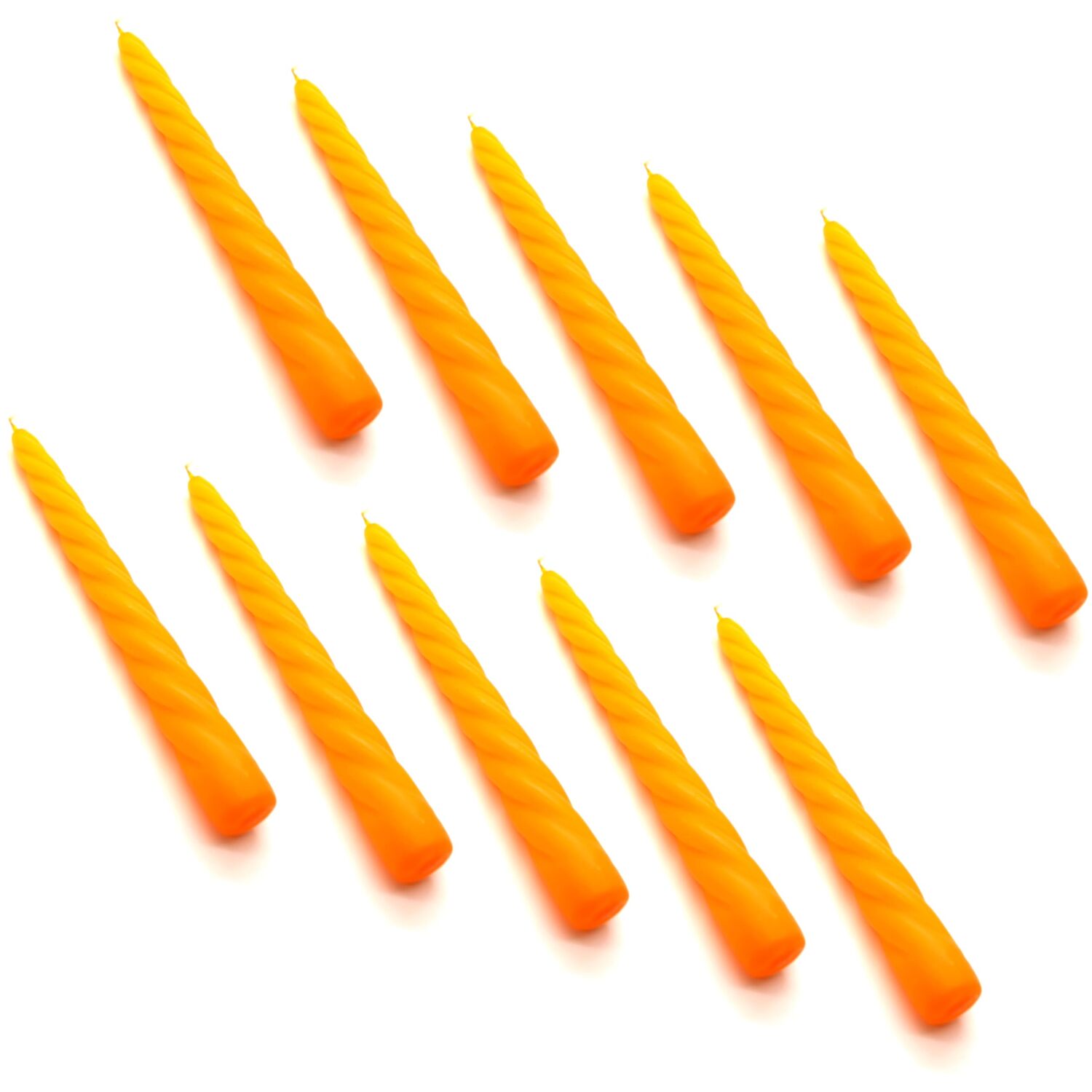 Spiral Dinner Candles, Pack of 10, Decorative Household Candles, 23 cm - Green - Orange